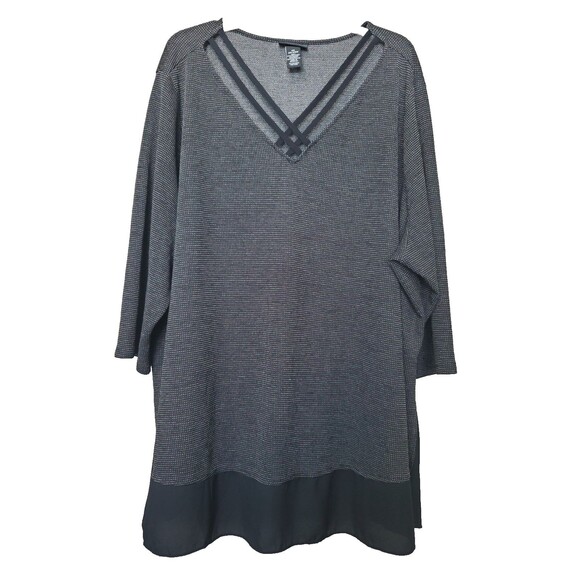 Catherines Tops - Anywear by Catherines Chiffon Hem Strap Detail Black/Gray Tunic Size 4X